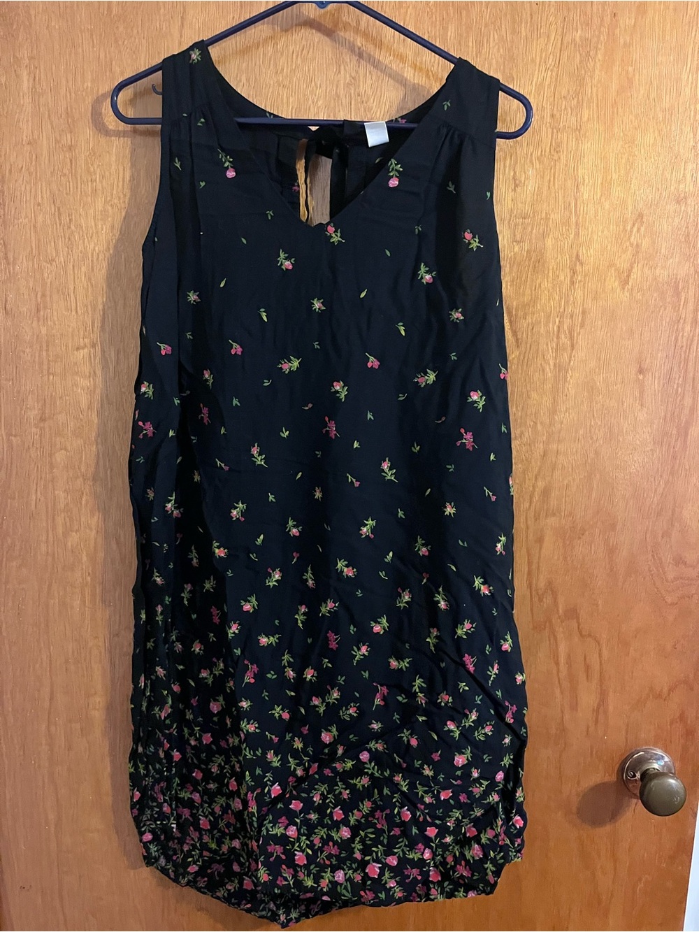 Old Navy Black Midi Dress with Pink Floral Print